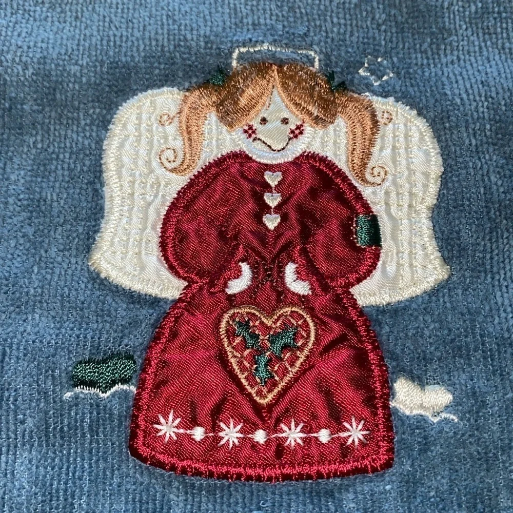 CHRISTMAS ANGEL metallic embroidered hand towel finger tip towel fringe edge